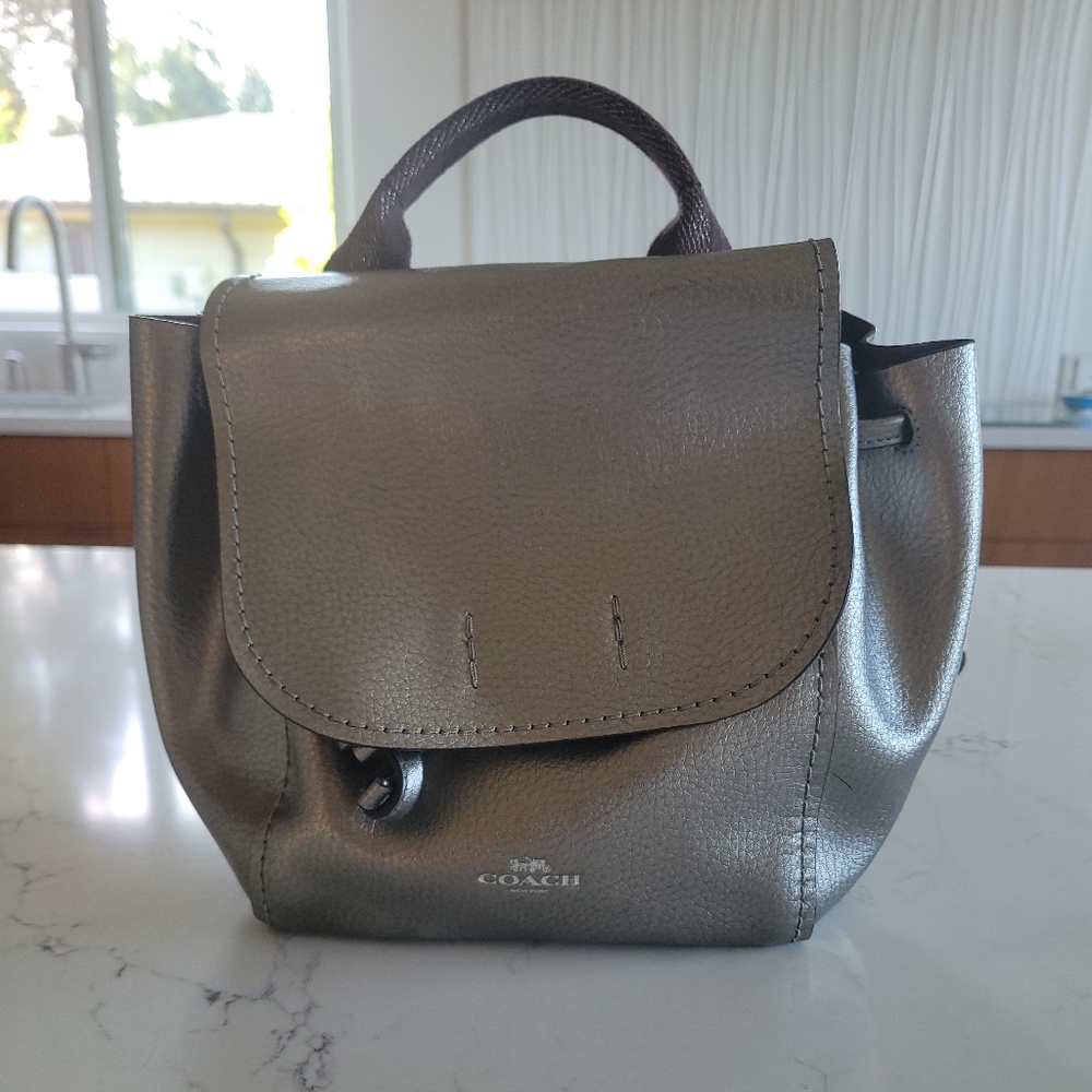 Coach Metallic Silver Derby Backpack/Crossbody, Metallic Gunmetal Pebble Leather